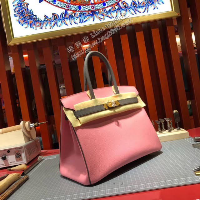 Hermes女包 愛馬仕經典款Birkin包 epsom皮手掌紋 Hermes鉑金拼色女士手提包  am2084